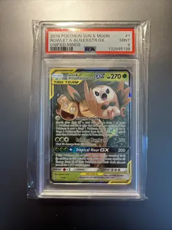 PSA 9 MINT Rowlet & Alolan Exeggutor GX 1 Unified Minds Pokemon Card - Image 2