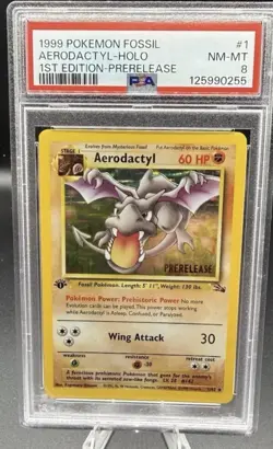 Pokemon Aerodactyl 1/62 Fossil Holo 1st Edition Prerelease PSA 8 1999 - Image 1