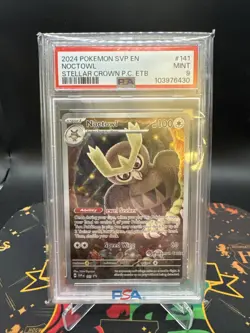 2024 POKEMON STELLAR CROWN POKEMON CENTER ETB SVP PROMO #141 NOCTOWL PSA 9 - Image 1