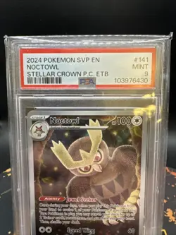 2024 POKEMON STELLAR CROWN POKEMON CENTER ETB SVP PROMO #141 NOCTOWL PSA 9 - Image 2