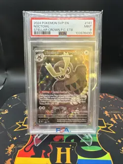 2024 POKEMON STELLAR CROWN POKEMON CENTER ETB SVP PROMO #141 NOCTOWL PSA 9 - Image 3