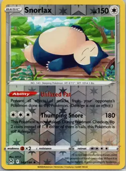 SWSH11: Lost Origin #143/196 Snorlax NM Pokemon Reverse Holo - Image 1