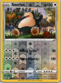 SWSH01: Sword & Shield Base Set #140/202 Snorlax reverse Holo Pokemon - Image 1