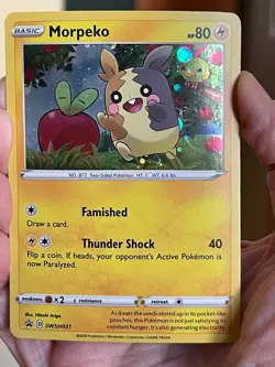 POKEMON MORPEKO SWSH116 PROMO BLACK STAR COSMOS HOLO HD SWIRL NM CARD SEE PICS - Image 1
