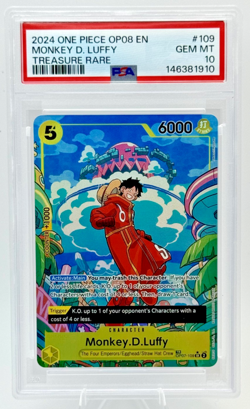 2024 ONE PIECE OP08 MONKEY D. LUFFY TREASURE RARE #109 PSA 10 ENGLISH - Image 1