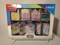 Pokemon TCG Paldean Fates Mini Tins, 5x mini tins, 10 packs, costco damaged. - Image 1