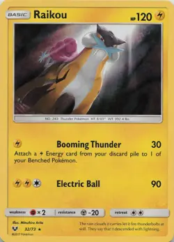 Raikou 32/73 Holo Rare Shining Legends Pokemon Holo Near Mint - Image 1