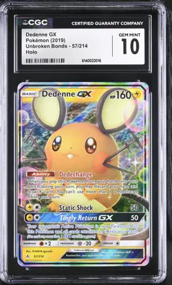 CGC 10 DEDENNE GX 57/214 HOLO UNBROKEN BONDS POKEMON GEM MINT POP 57 - Image 1