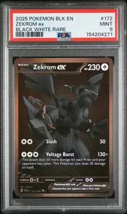 2025 POKEMON BLK EN-BLACK BOLT BLACK WHITE RARE #172 ZEKROM EX PSA 9 - Image 1