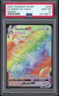 2020 Pokemon Snorlax VMAX Full Art Secret Rare 206/202 PSA 10 (Sword & Shield) - Image 1
