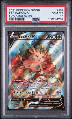 2021 POKEMON SWORD & SHIELD EVOLVING SKIES #167 FULL ART/LEAFEON V PSA 10 - Image 1