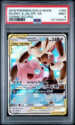 PSA 9 Pokemon Cosmic Eclipse Mega Lopunny & Jigglypuff GX 165/236 MINT Condition - Image 1