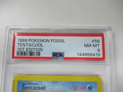 1999 Pokemon Fossil 1st Edition Tentacool #56/62 PSA 8 - Image 2