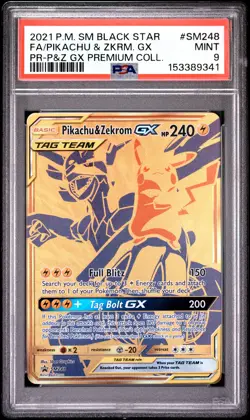 POKEMON PIKACHU & ZEKROM GX FULL ART SM248 PREMIUM COLLECTION 2021 PSA 9 - Image 1