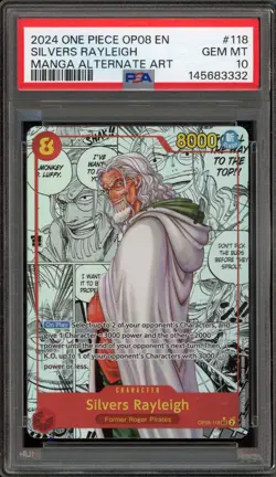 One Piece CCG Silvers Rayleigh Manga Alternate Art OP08-118 PSA 10 Gem Mint - Image 1