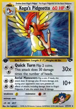 1x Koga's Pidgeotto - 27/132 - Rare - 1st Edition Lightly Played Pokemon G1 - Gy - Image 1
