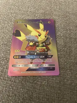 Armored Pikachu GX Rainbow Foil Fan Art Display Card Hp170 Thunderstorm 🔥 - Image 1