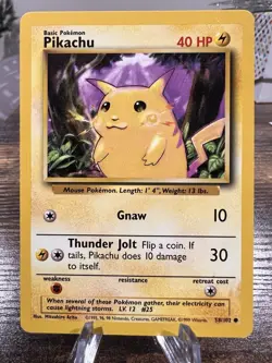 Pokemon TCG Base Set Pikachu Card 58/102 Unlimited Regular Common LP - Image 1