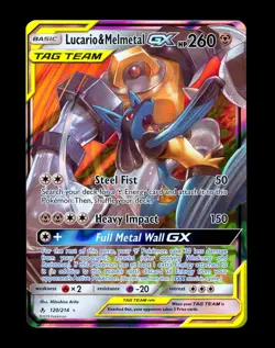 2019 Pokemon LUCARIO & MELMETAL GX Unbroken Bonds TAG TEAM Holo Set Card 120/214 - Image 1