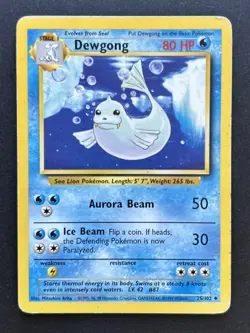 Pokemon TCG Dewgong 25/102 Base Set Rare Vintage WOTC 1999 MP - Image 1
