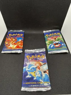 3 Vintage Pokemon Base Set Pack Empty Wrappers ONLY Venusaur Blastoise Charizard - Image 1