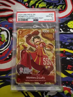 2024 One Piece EN Bandai Card Games Fest Monkey D Luffy #080 PSA 10 GEM MINT - Image 1