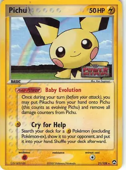 Pichu 21/108 Rare Power Keepers Pokemon DMG Sugimori Reverse Holo - Image 1