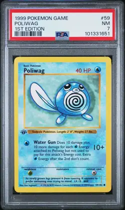 PSA 7 - Pokemon Card - Base 59/102 - POLIWAG (common) *1st Edition* - NM - Image 1