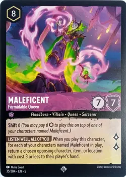 35/204 MALEFICENT FORMIDABLE QUEEN SUPER RARE DISNEY LORCANA CARD - Image 1