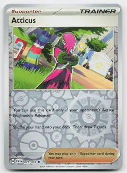 Atticus 077/091 Uncommon Paldean Fates Pokemon Reverse Holo Near Mint - Image 1