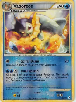 Vaporeon 52/95 Uncommon Reverse Holo Call of Legends Pokemon LP sui - Image 1