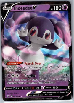 Indeedee V 091/202 SWSH01: Sword & Shield Base Set - Pokemon Card - NM - Image 1