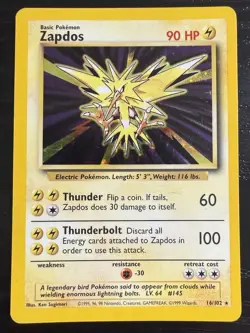 Zapdos - Base Set - 16/102 Unlimited Holo Rare - Pokemon TCG - 1999 MP - Image 1