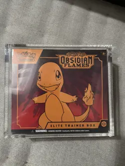 Pokemon TCG Elite Trainer Box Scarlet & Violet Obsidian Flames Sealed w/ Acrylic - Image 1