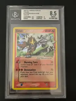 BGS 8.5 MINT Entei Gold Star Holo 113/115 Pokemon 2005 EX Unseen Forces 113 ENG - Image 1