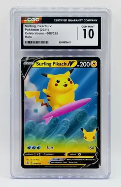 CGC 10 Gem Mint Surfing Pikachu V Full Art 008/025 Pokemon Celebrations 2021 - Image 1