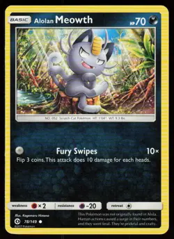 Alolan Meowth 78/149 Common SM Base Set Pokemon Near Mint - Image 1