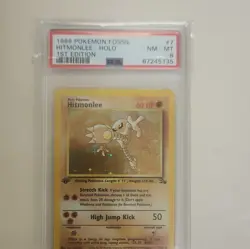 Hitmonlee Fossil 1st Edition Holo 7/62 PSA 8 1999 Pokemon TCG English - Image 1