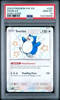 2024 POKEMON PAF EN-PALDEAN FATES #202 SNORLAX PSA GEM MT 10 - Image 1