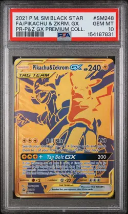 2021 POKEMON SM BLACK STAR PROMO #SM248 FA/PIKACHU & ZKRM. GX PSA GEM MT 10 - Image 1