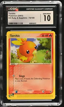 CGC 10 GEM MINT Torchic 2003 EX Ruby & Sapphire 74/109 Pokemon Card - Image 1