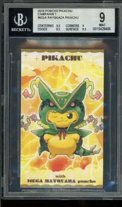 BGS 9 Mint Mega Rayquaza Pikachu Poncho Campaign Business Card Sticker 2015 - Image 1