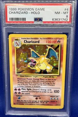 1999 POKEMON BASE SET UNLIMITED #4 CHARIZARD-HOLO PSA 8 - Image 1