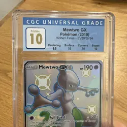 Cgc Pristine 10 GOLD Pokemon Hidden Fates Mewtwo GX SV59 - Rare - Image 3
