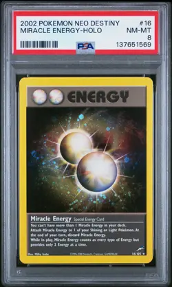 2002 POKEMON NEO DESTINY #16 MIRACLE ENERGY-HOLO PSA 8 - Image 1