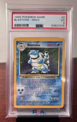 Pokemon Card Game Blastoise 2/102 Holo Rare 1999 Unlimited Base Set PSA 3 VG - Image 1