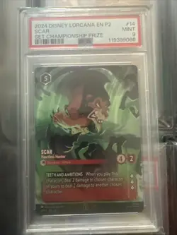 Disney Lorcana Scar - Heartless Hunter Enchanted Graded PSA 9 Store Champ 14/P2 - Image 1