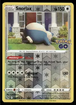 2022 Pokemon Snorlax Holo Rare Pokemon GO 055/078 Reverse Holo HP - Image 1
