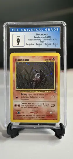 CGC 9 MINT Houndour 2001 Neo Discovery 5/75 Holo Pokemon Card With Swirl And Sub - Image 1