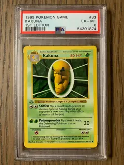 PSA 6 - Pokemon KAKUNA - 1st EDITION Shadowless Base Set - 33/102 - Grey Stamp - Image 1